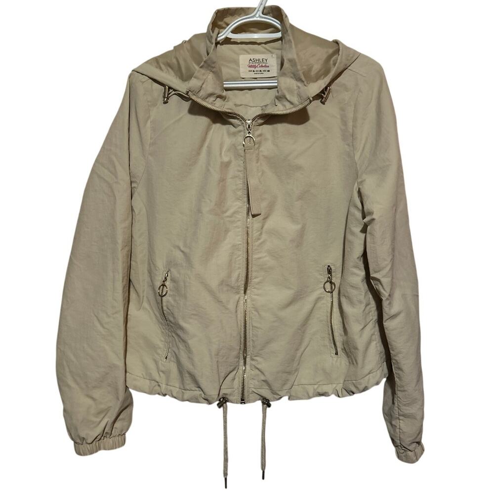 Ashley by 26 International Utility Collection Womens Beige Hooded Windbreaker XL